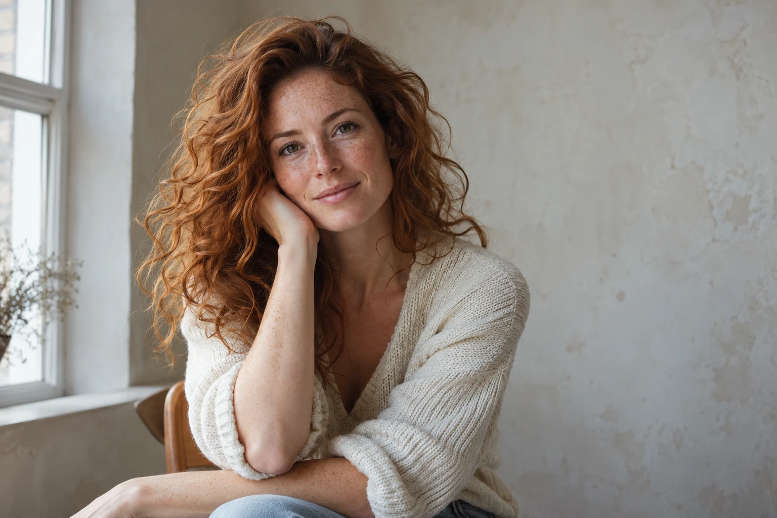 Een natuurlijk portret van een vrouw met krullend haar